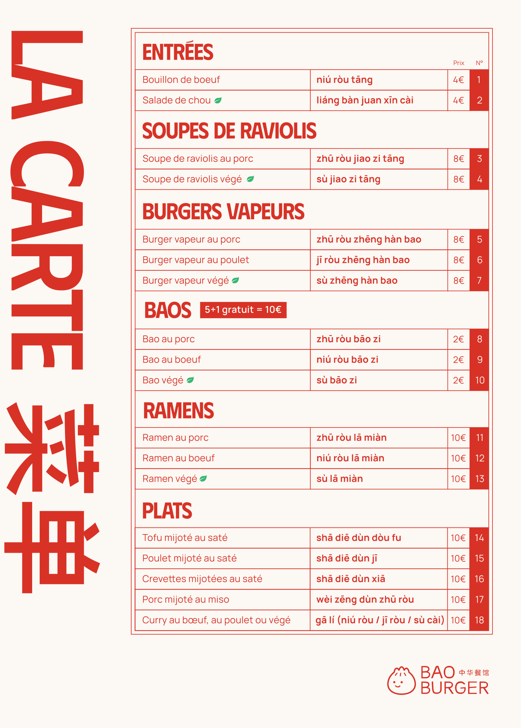 Carte Bao Burger
